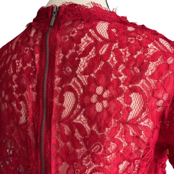 ZARA RED TEXTURED LACE TOP WITH ZIPPER ON THE BACK, SZ. M - Picture 5 of 6
